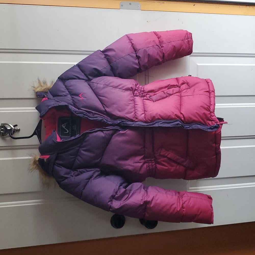 Vertical'9 Colorblock Girls L Winter Jacket with Faux Fur Hood – Removable Hood